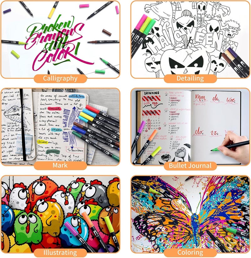Peablce Art Markers Brush Pen, Markers for Adult Coloring Books No Bleeding,32 Colored Pens Fine Point Highlighter Pen & Brush for Adult Coloring Journaling Note Taking Planner - Image 5